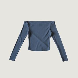 Geel Top Women Gray Off Shoulder Long Sleeve Ribbed Minimalist M Slim Fit